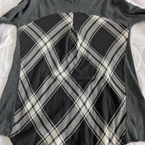 Prana Top Women's Medium Charcoal Colorblock Natalia Sweater Plaid Long Sleeve - Picture 10 of 13